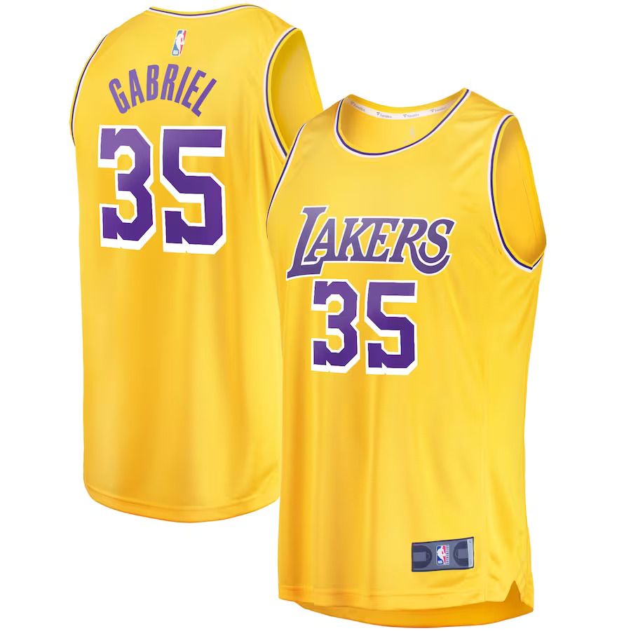 Men Los Angeles Lakers 35 Wenyen Gabriel Fanatics Branded Gold Fast Break Replica NBA Jersey